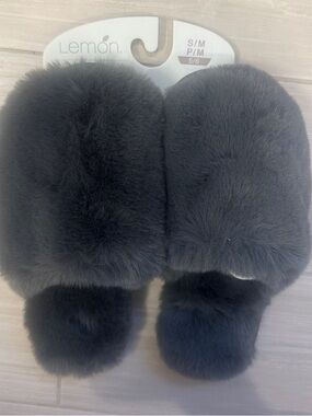 Lemon Gray Faux Fur Slide Slippers